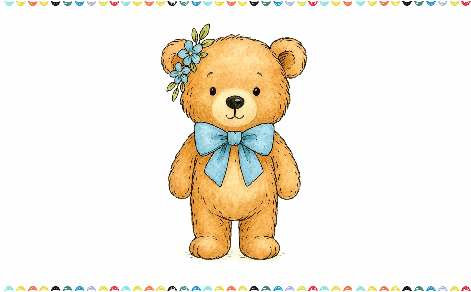 how to draw a teddy bear cute - finished colored drawing step 12 