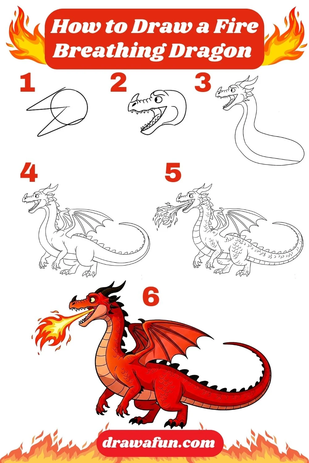 How to Draw a Fire Breathing Dragon Step by Step Instructions