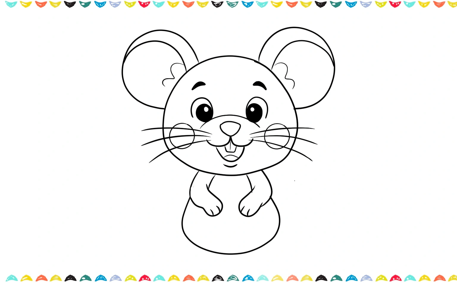 Draw two small, curved lines for the arms with an oval shape at the end for the paw, adding a thumb bump and tiny lines for fingers for the mouse sketch step 11 