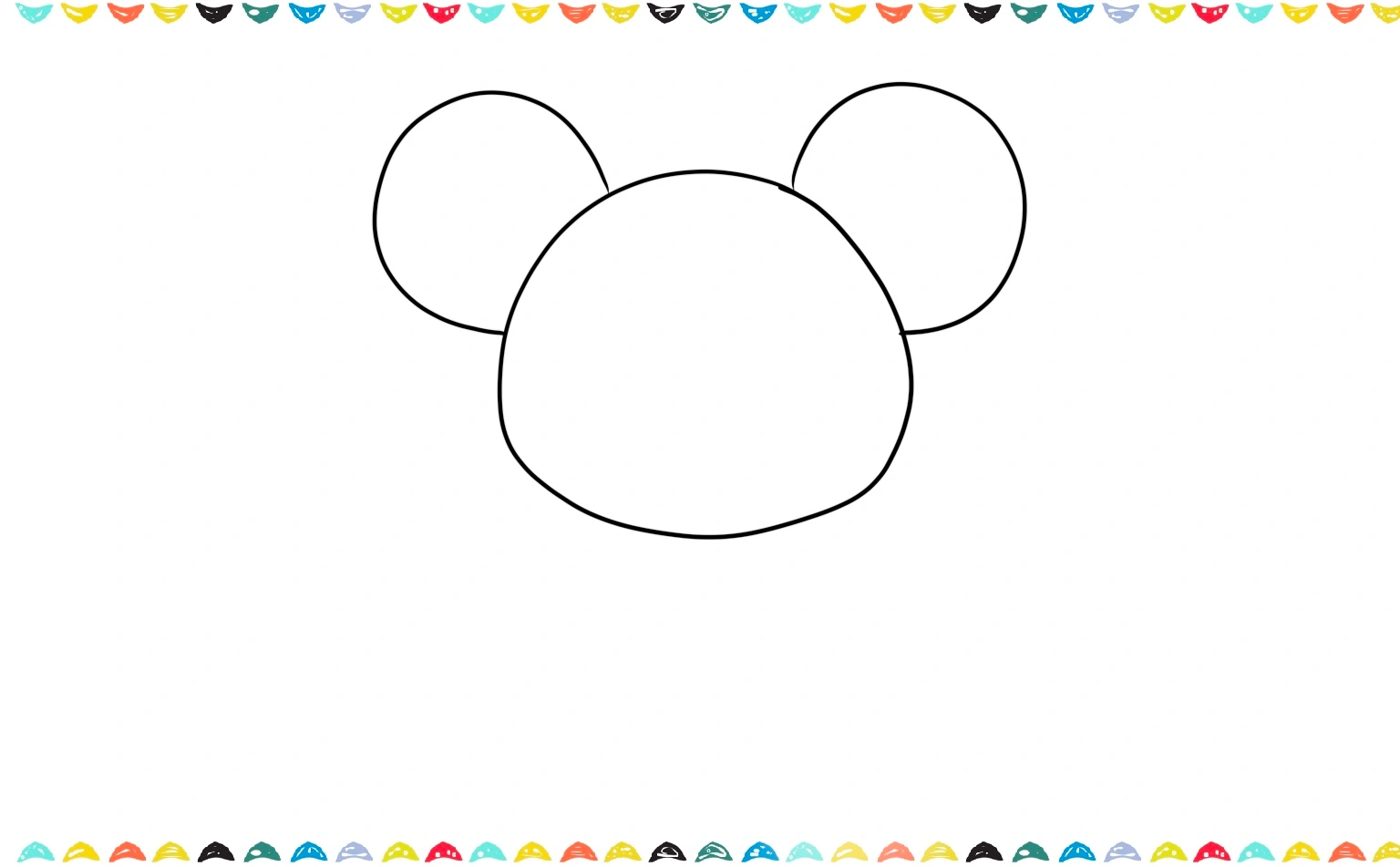 sketch two large, even circles on top of the mouse's head shape for the ears step 2