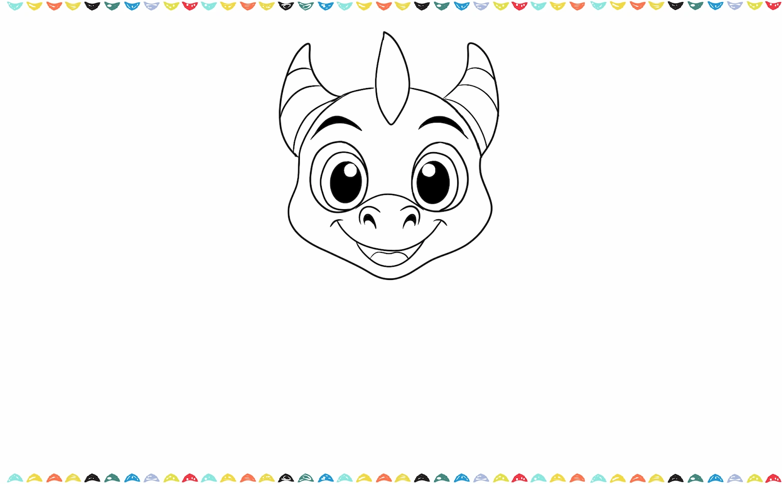 Sketch a cute happy smile to simple dragon's face step 7