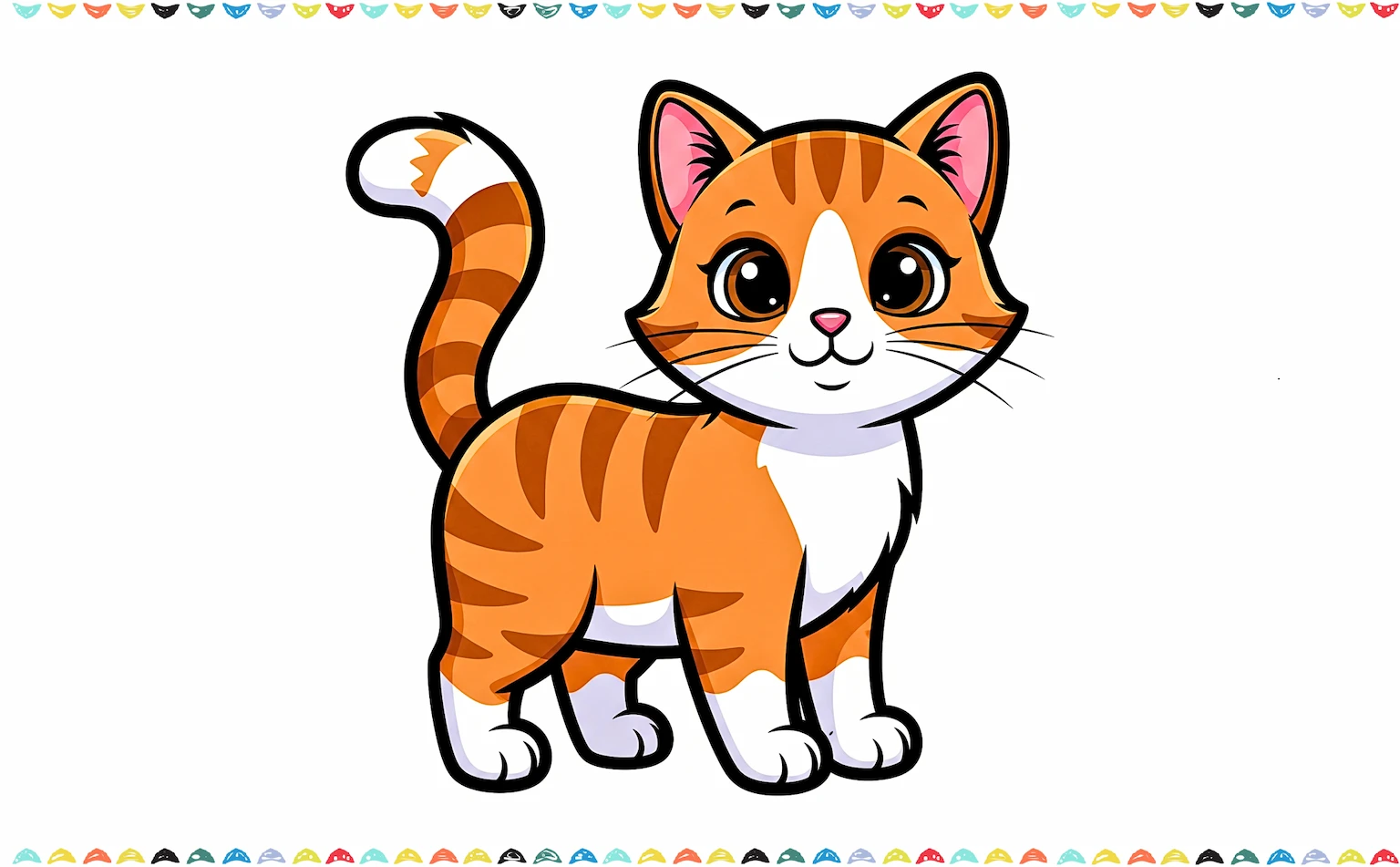 how to draw a cartoon cat - finished colored drawing