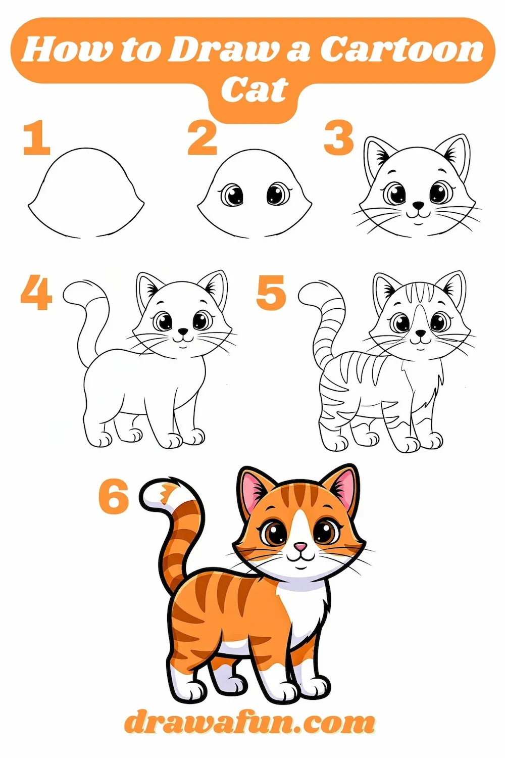 how to draw a cartoon cat step by step instructions