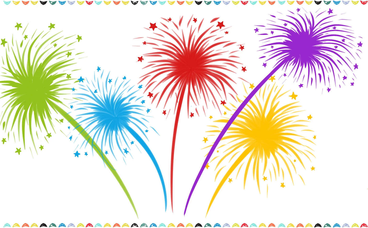 how to draw fireworks - finished and colored drawing step 8