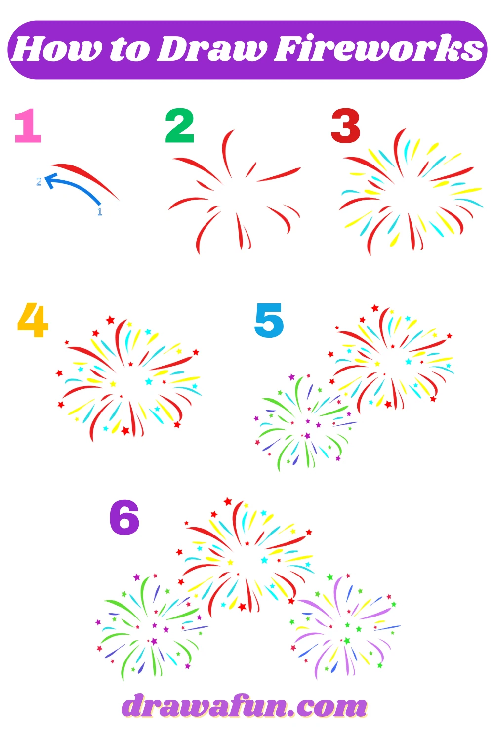 how to draw fireworks fun step by step instructions