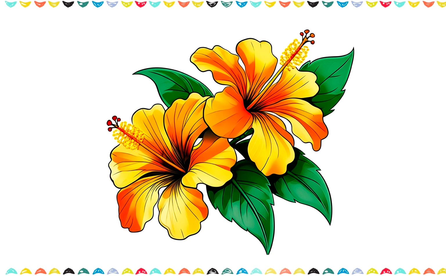Finished and colored double hibiscus drawing step 12 