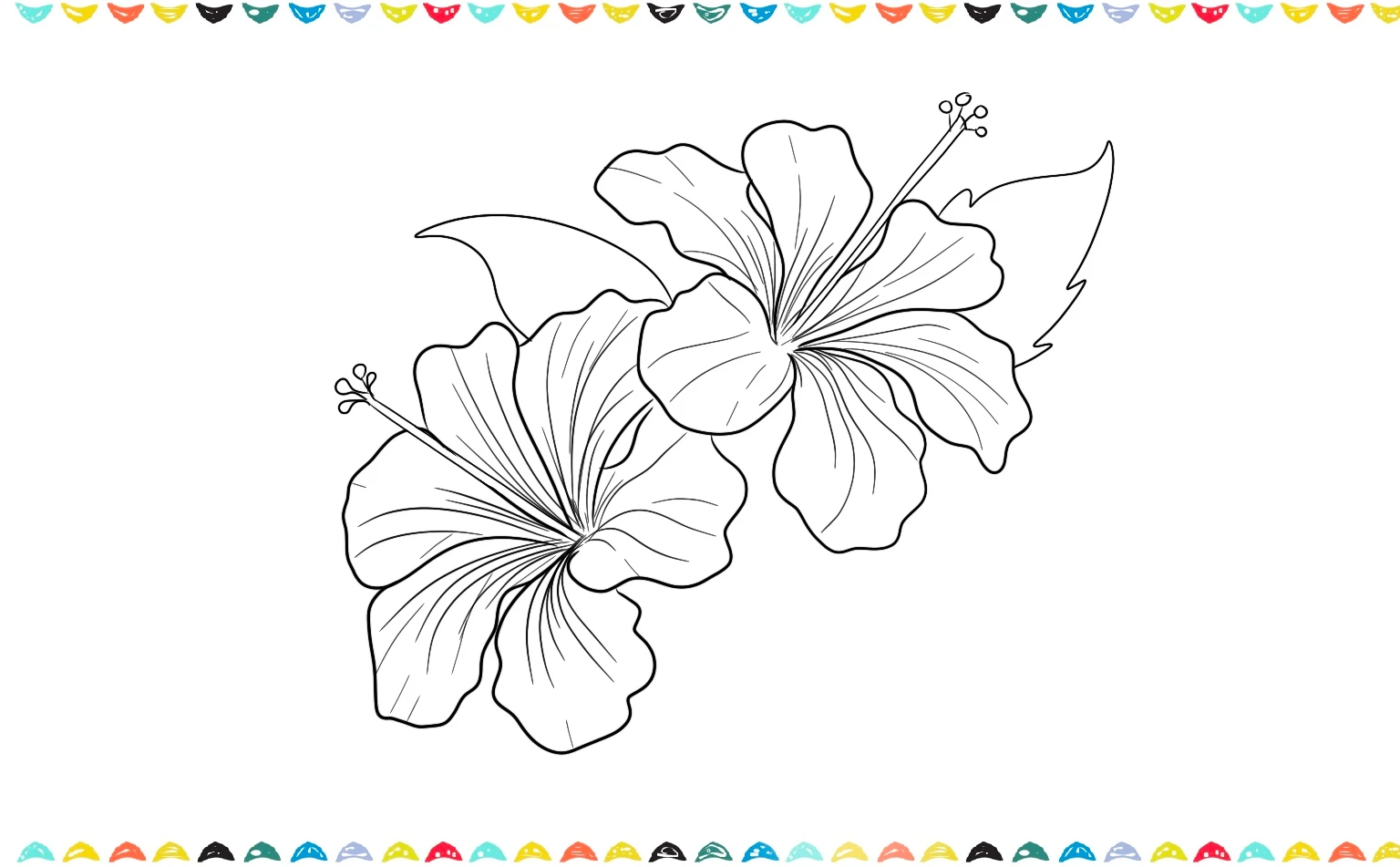 Sketch large, pointy leaves behind the main petals of the hibiscus flower, making them peek out around the edges step 8