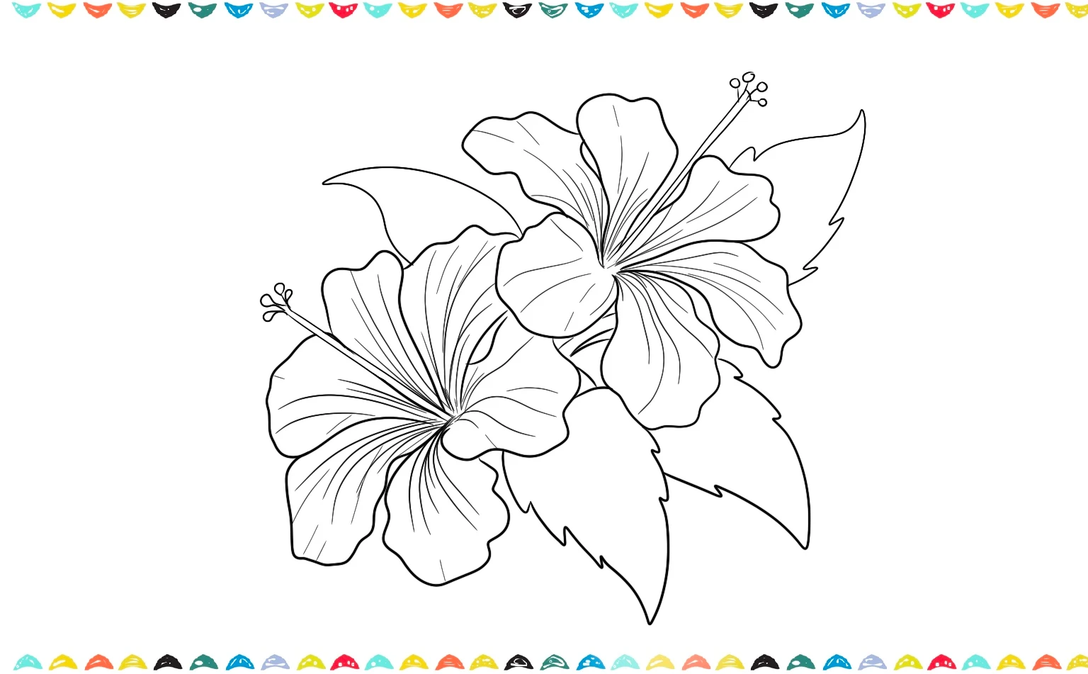 Sketch more leaves behind the twin hibiscus flowers step 9 
