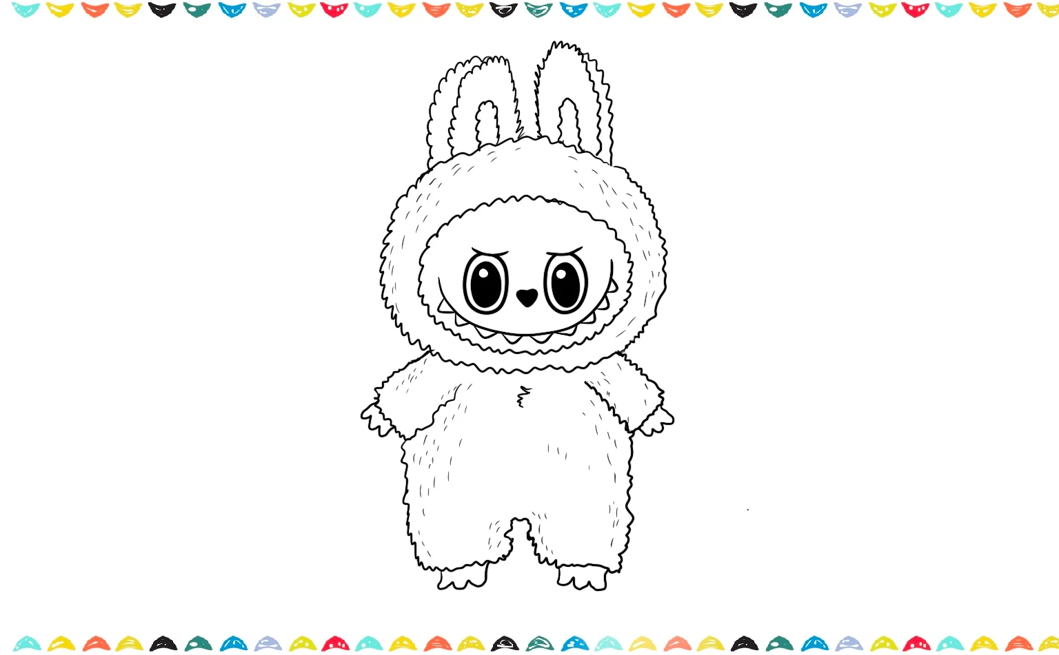 add texture lines and trace the outline of Labubu with a thick marker for a bold finish step 12