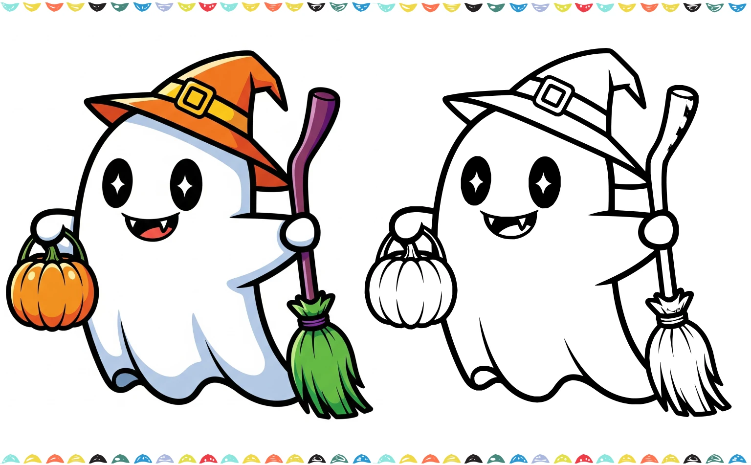 ghost drawing holding a witch’s broom - simple ghost drawing ideas 2