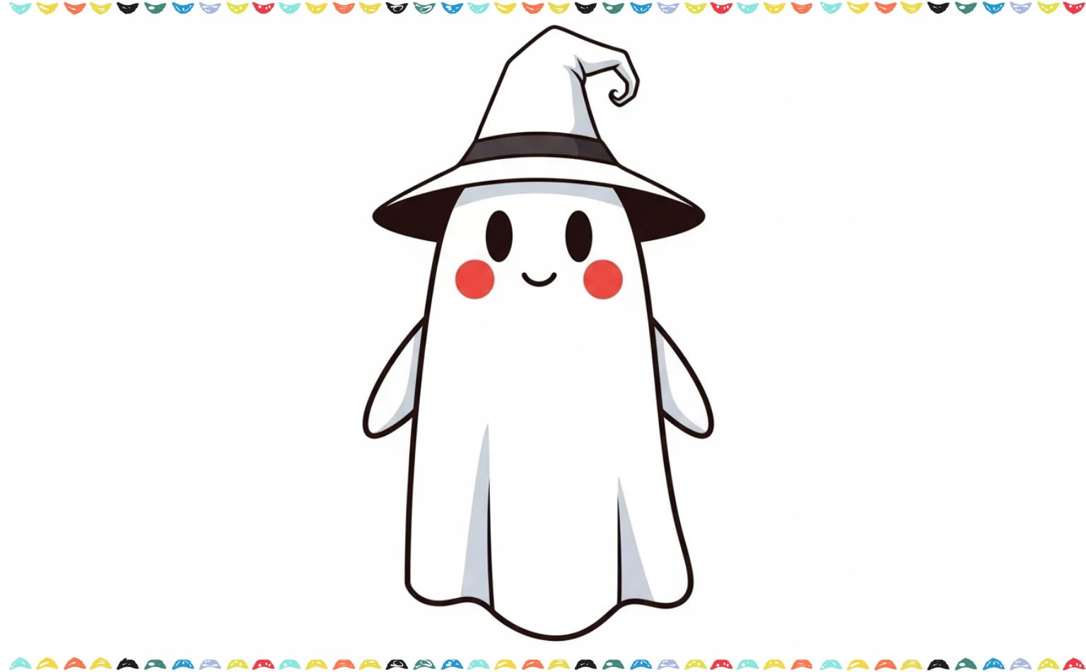 cartoon ghost drawing wearing a witch hat - Halloween ghost drawing ideas 7