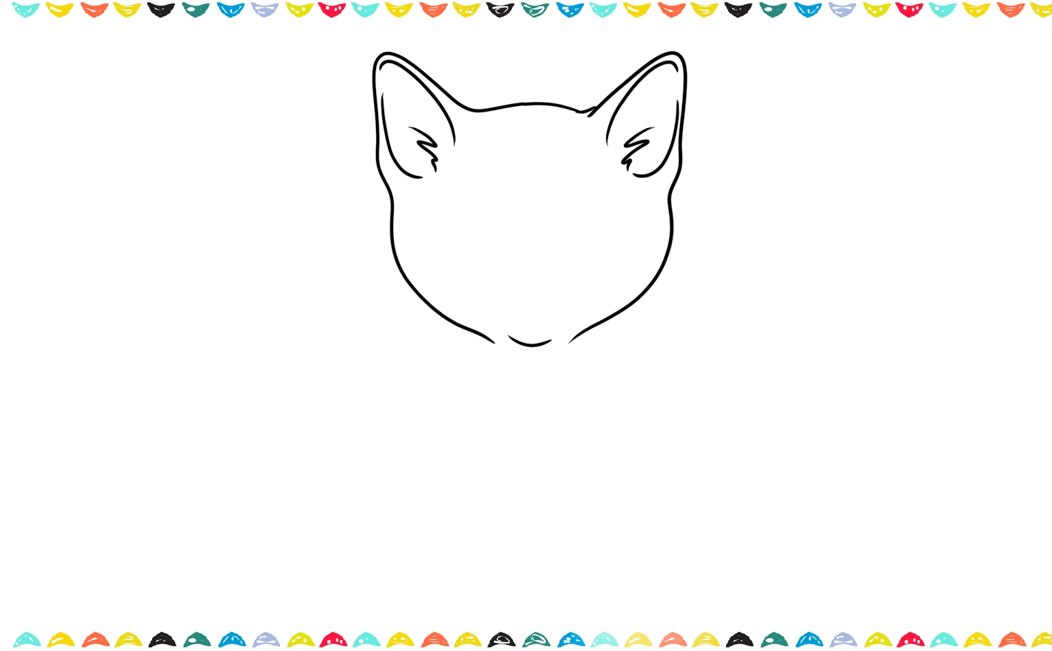 Sketch the line drawing cat's head with a rounded shape, two triangular ears on top, and small lines drawn inside the ears for detail step 1