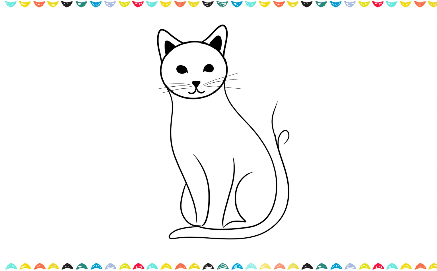 Add a clean, flowing lines and has a long, graceful, curvy tail for the line drawing cat step 4
