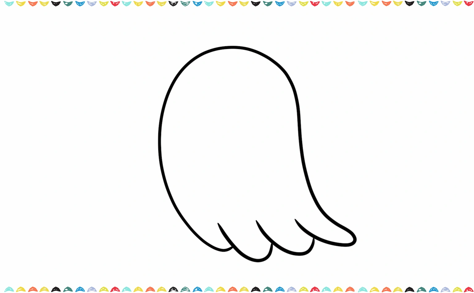 A pencil sketch of a jellybean-like oval with a wavy, scalloped bottom to form the ghost's body step 1.