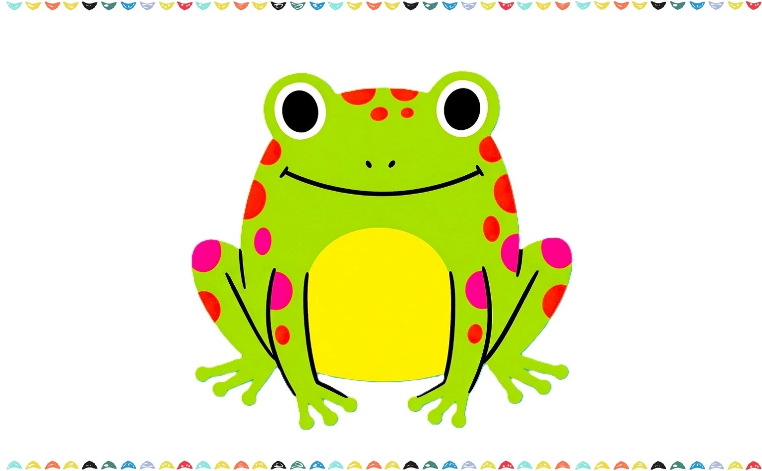 Finished colorful frog drawing completed art tutorial from Draw A Fun step 12