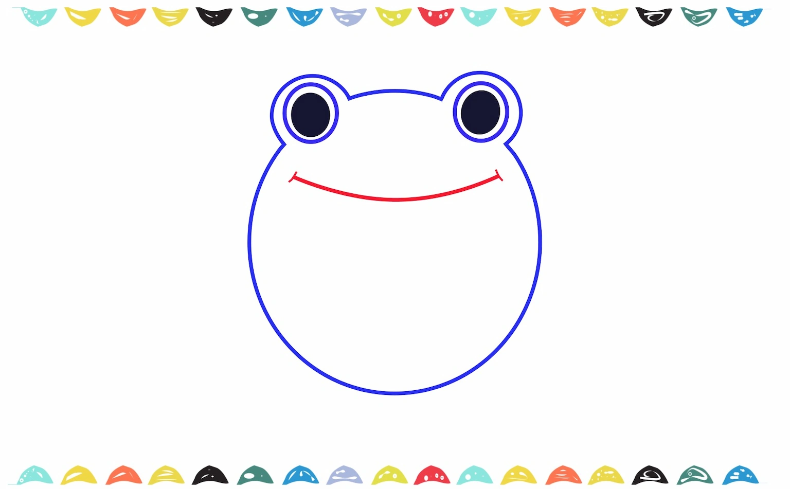 Outline a wide, curved smile under the frog's eyes step 6