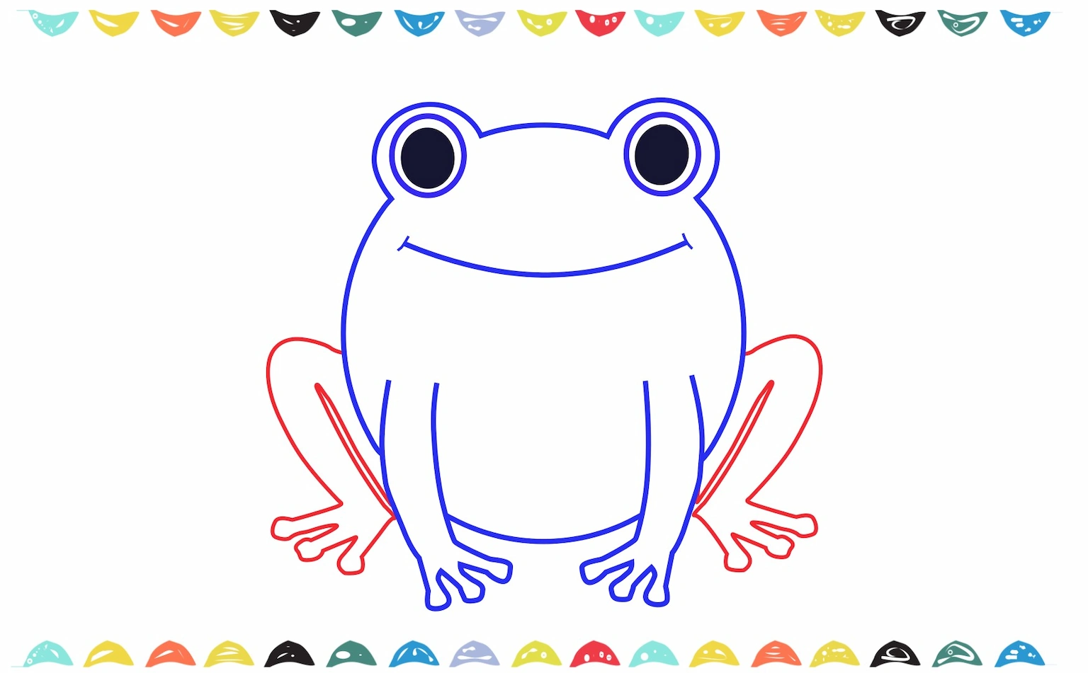 Sketching the powerful back legs and webbed feet of the frog drawing step 8