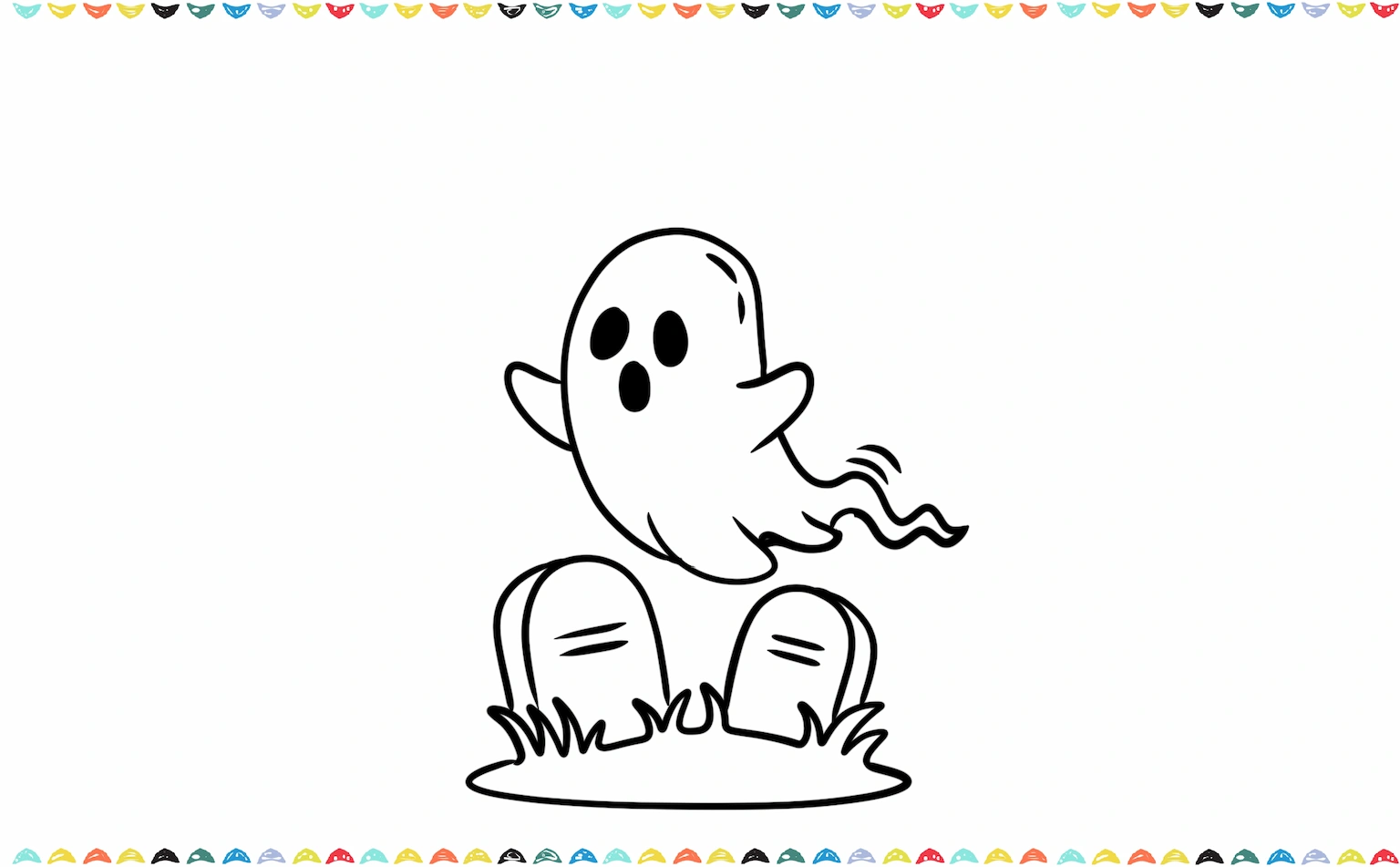 two rounded rectangles on a hill, with a horizontal line and spiky grass added to their bases - how to draw a ghost step 4