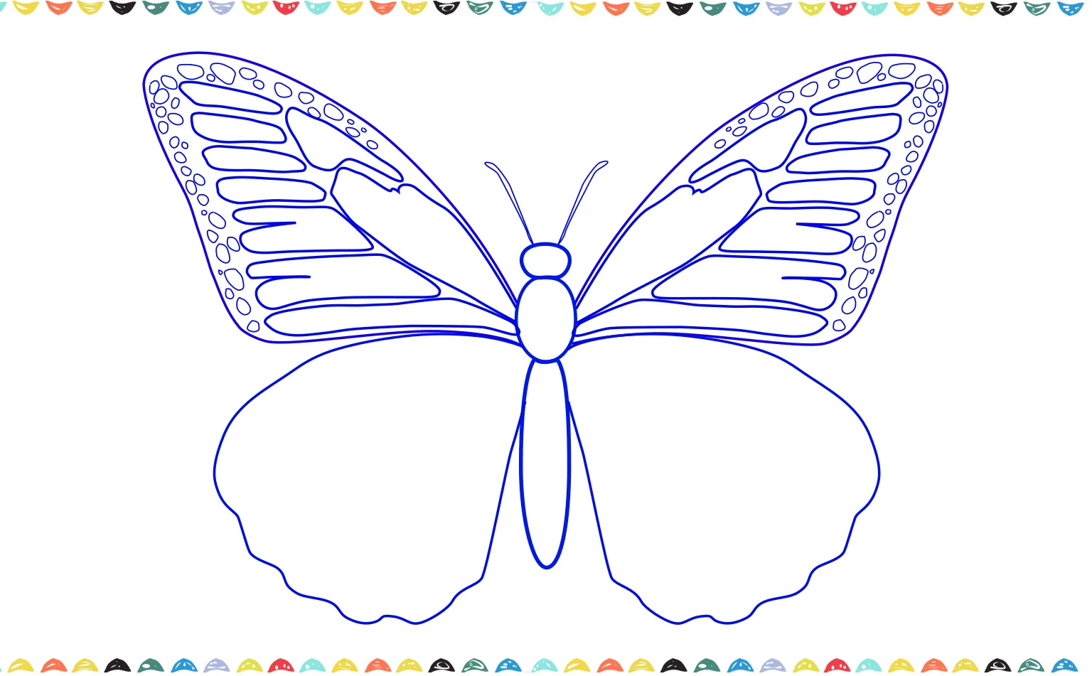 The process of adding small, curved rectangle shapes and circles for the other wing's pattern step 9