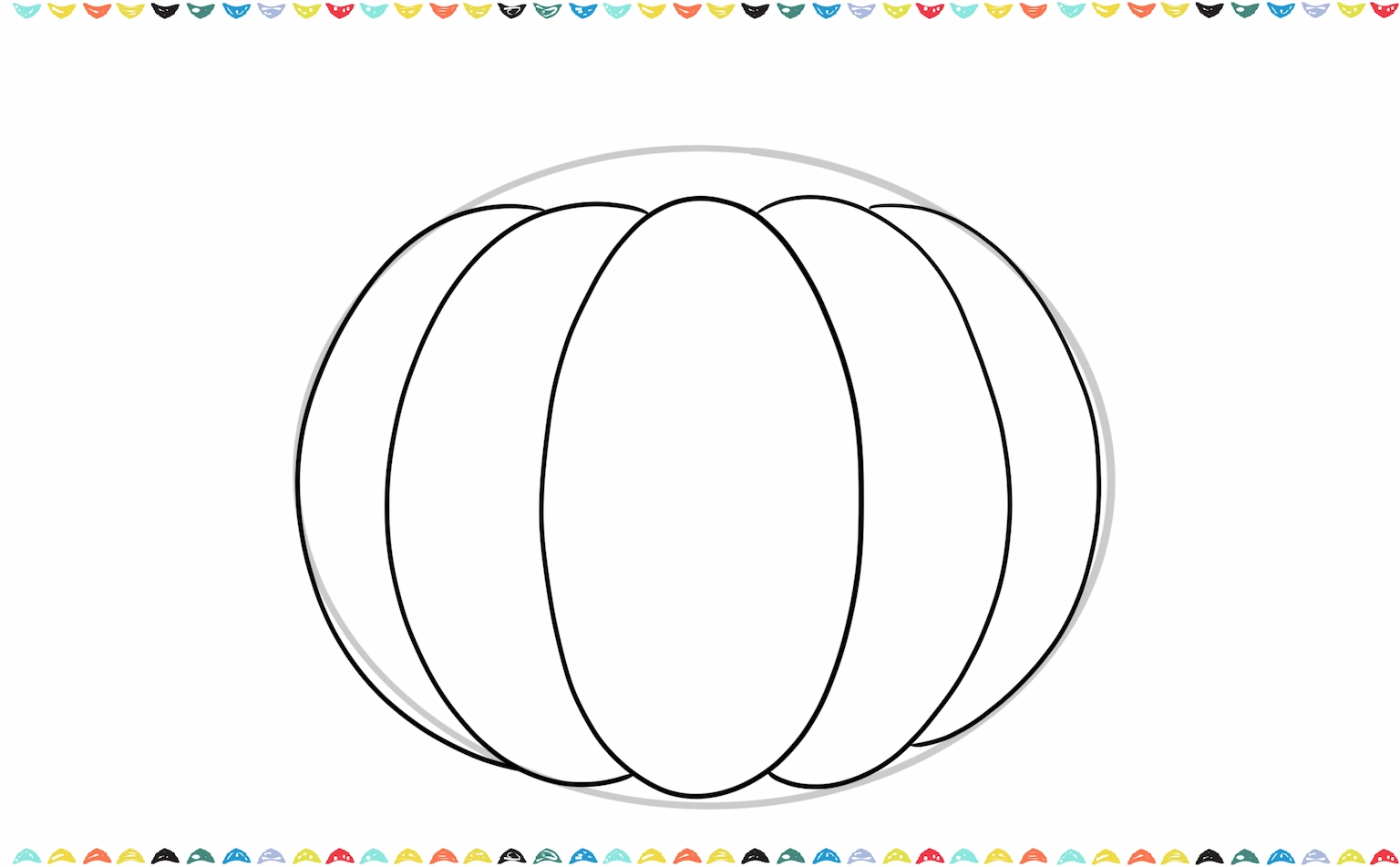 Sketch two new curved vertical lines on the pumpkin sketch, showing the next step in creating the pumpkin's shape step 4