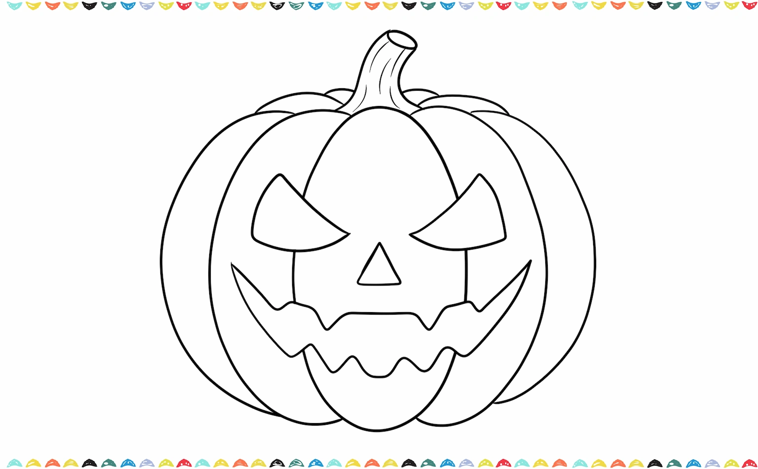 Sketch triangle eyes, a triangle nose, and a jagged mouth onto a pumpkin drawing step 7