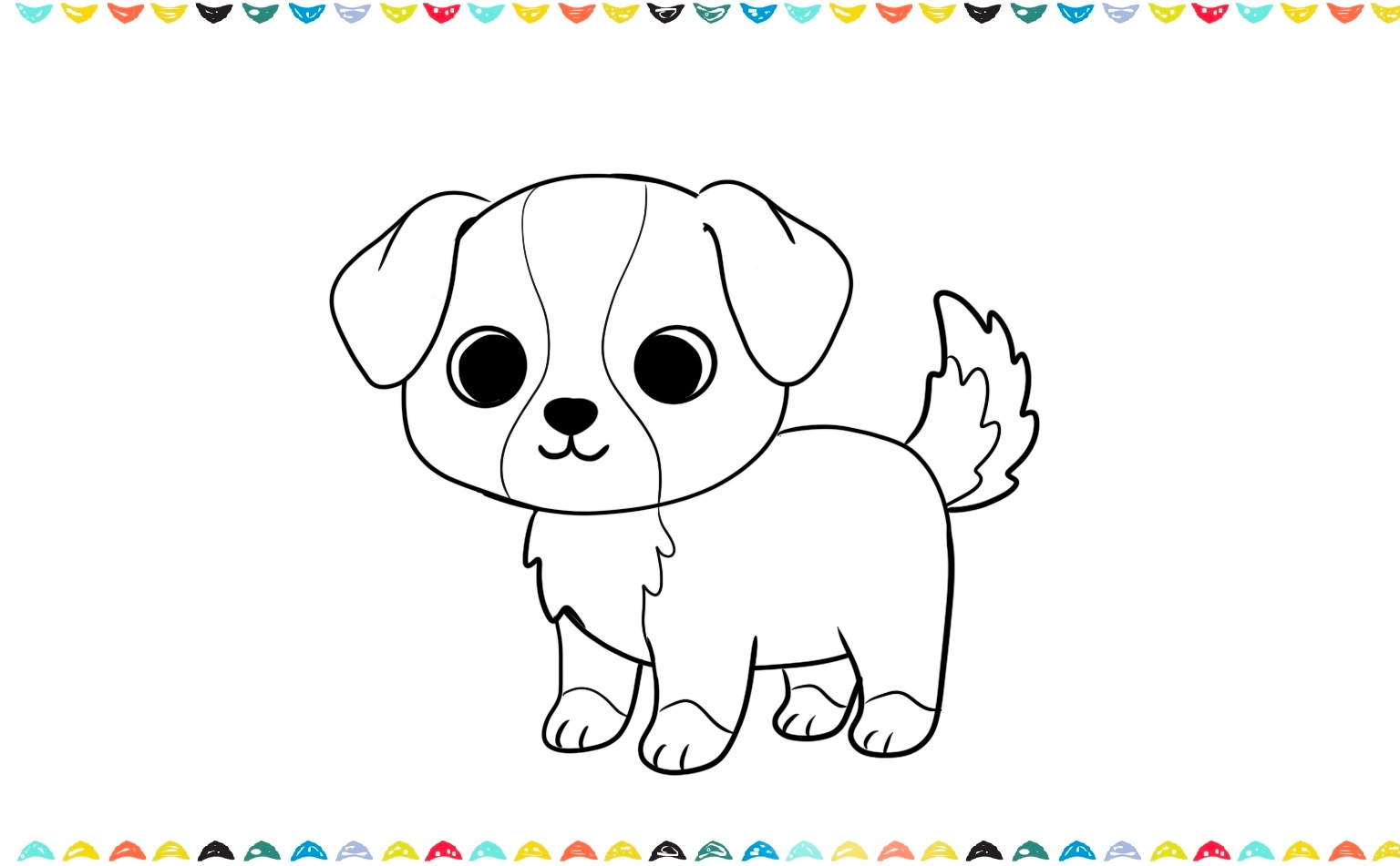 Draw zig-zag lines for fur texture on the puppy's chest and tail, with the final lines being traced in black pen step 10