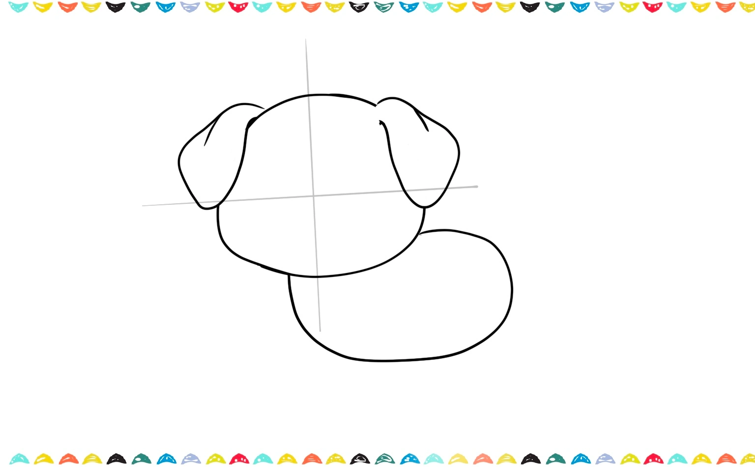Sketch a wide, slightly flattened oval shape under the puppy's head for the main body step 5