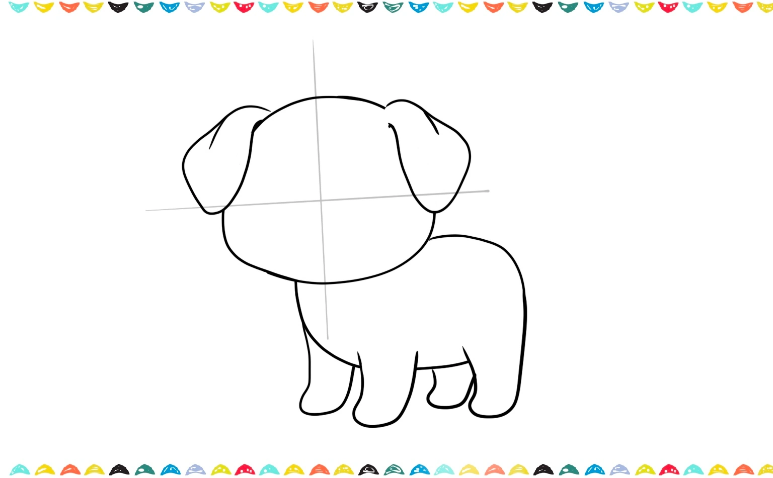 Draw the puppy's short, thick back legs and the perfectly round back paws step 7