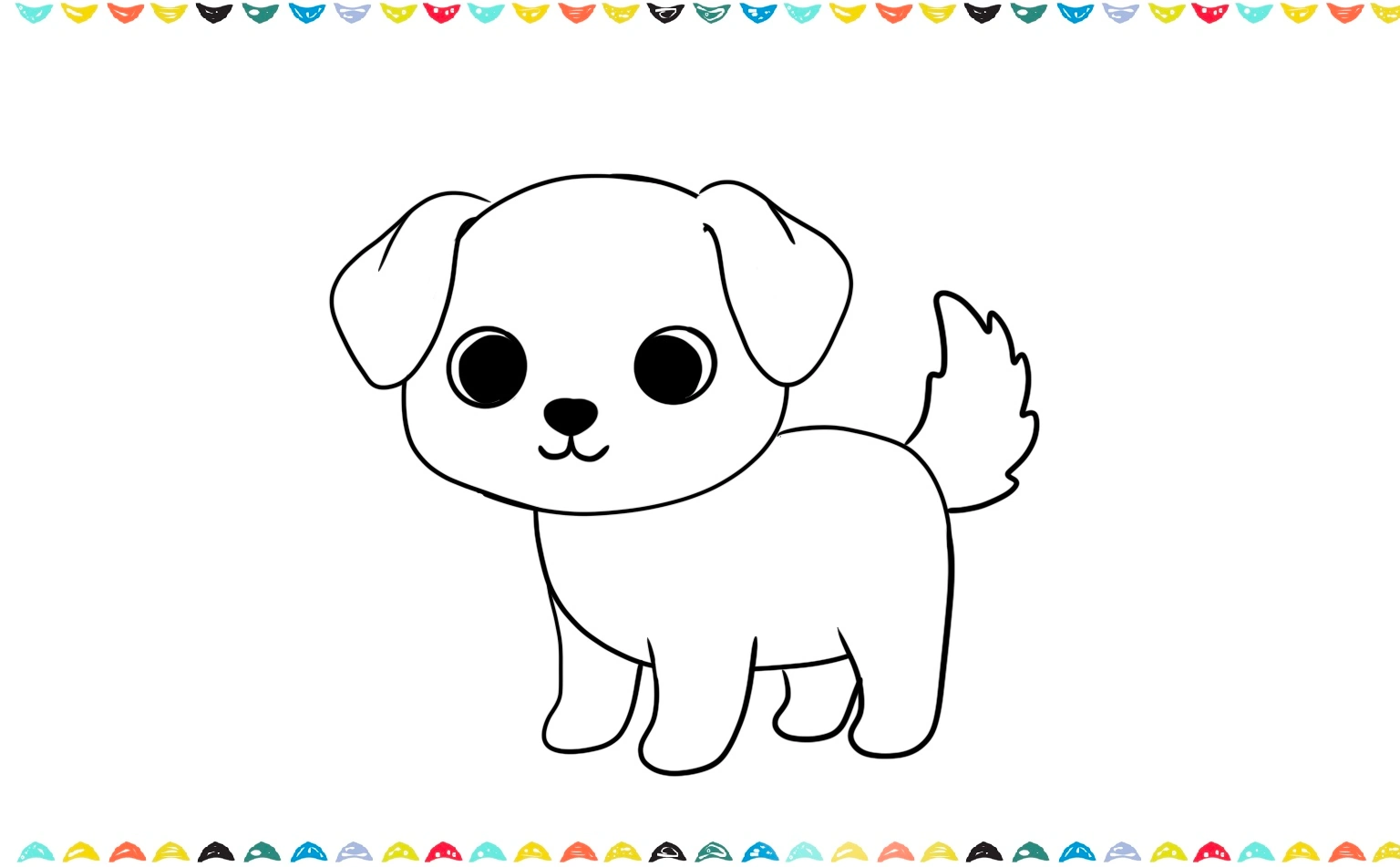 Add a curved tail with fluffy zigzag edges to the back of the puppy sketch step 9