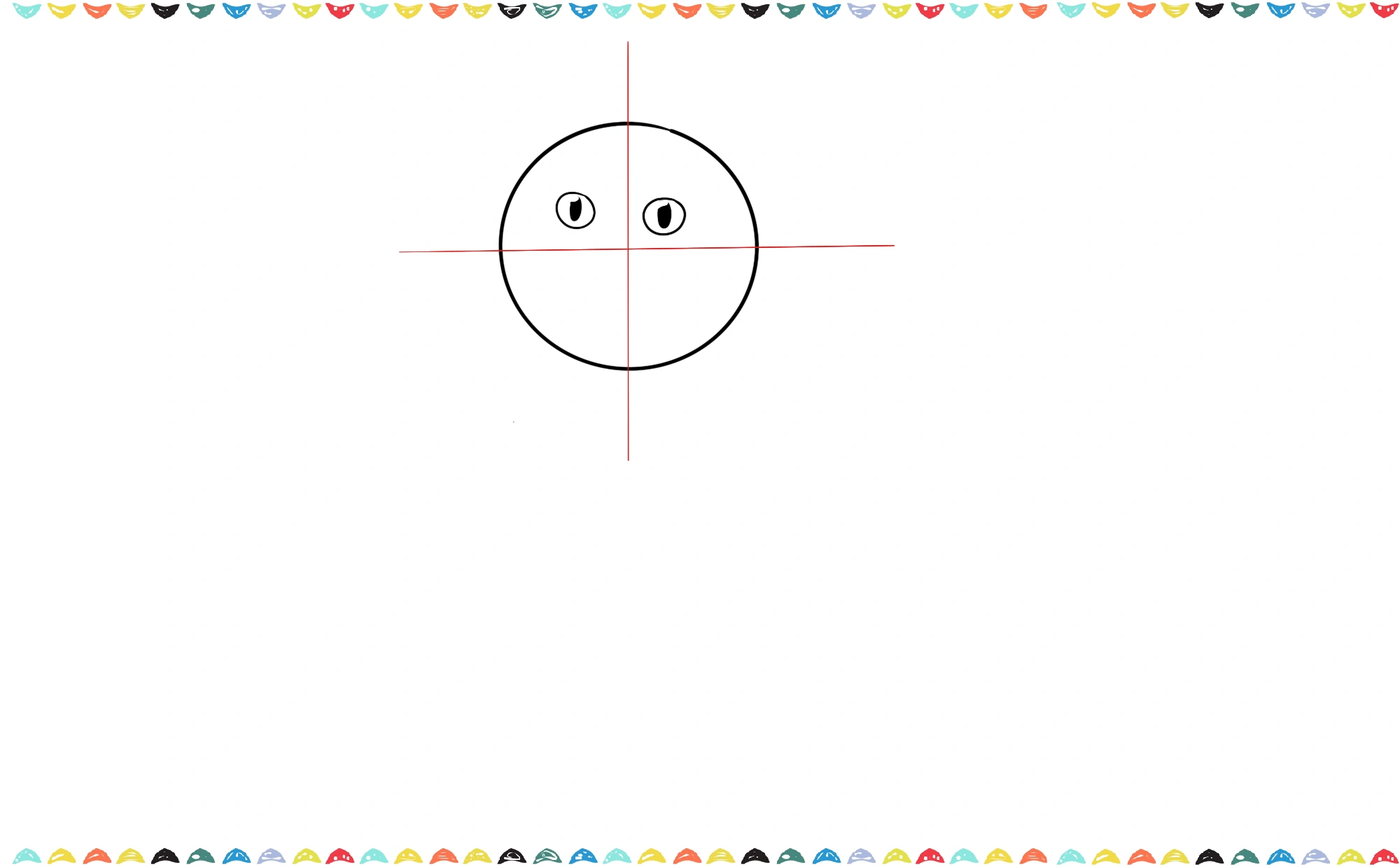 Add two almond-shaped eyes with circular pupils on the realistic cat's face step 3