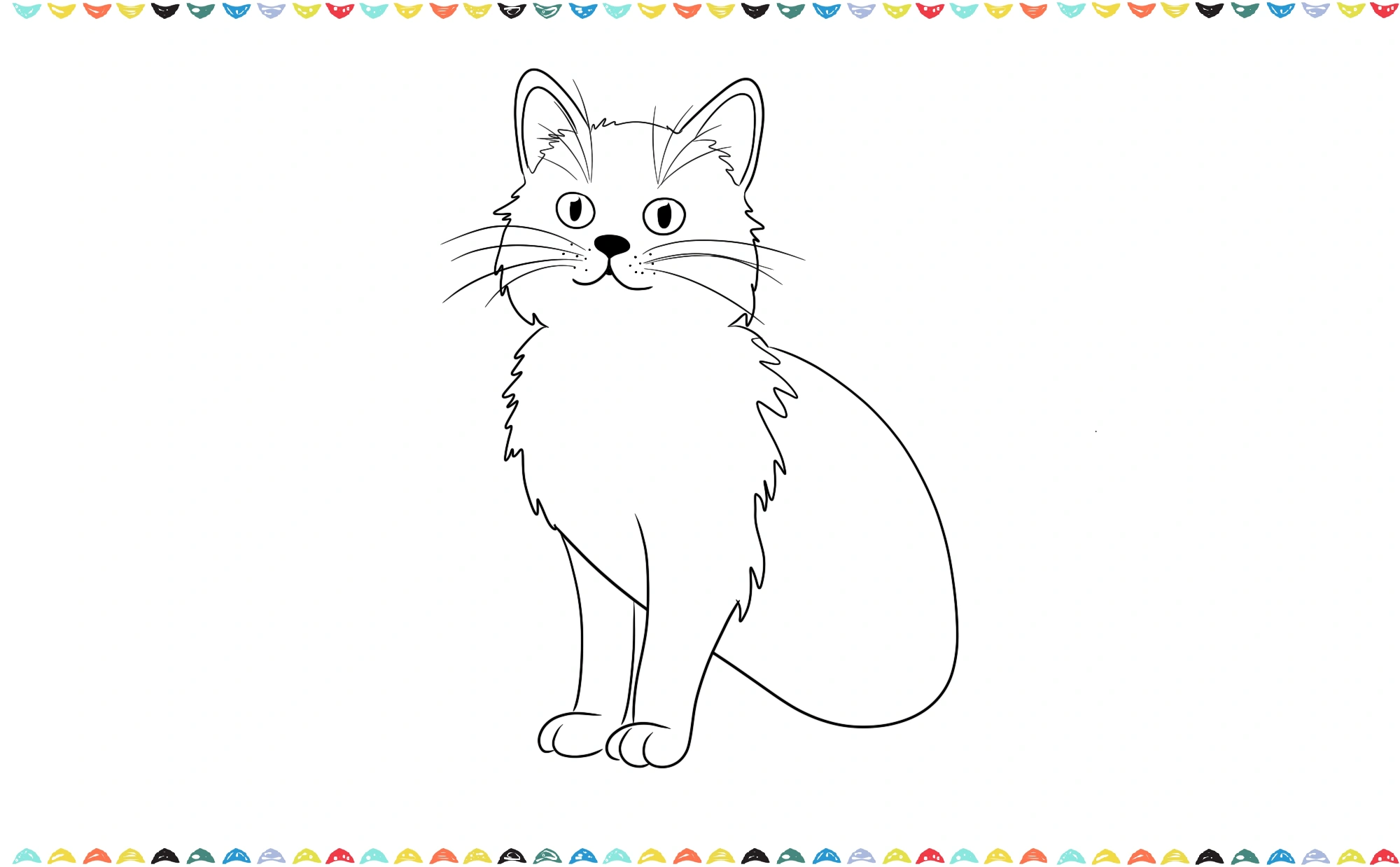 Sketch two straight lines for front legs with rounded paws at the end step 9