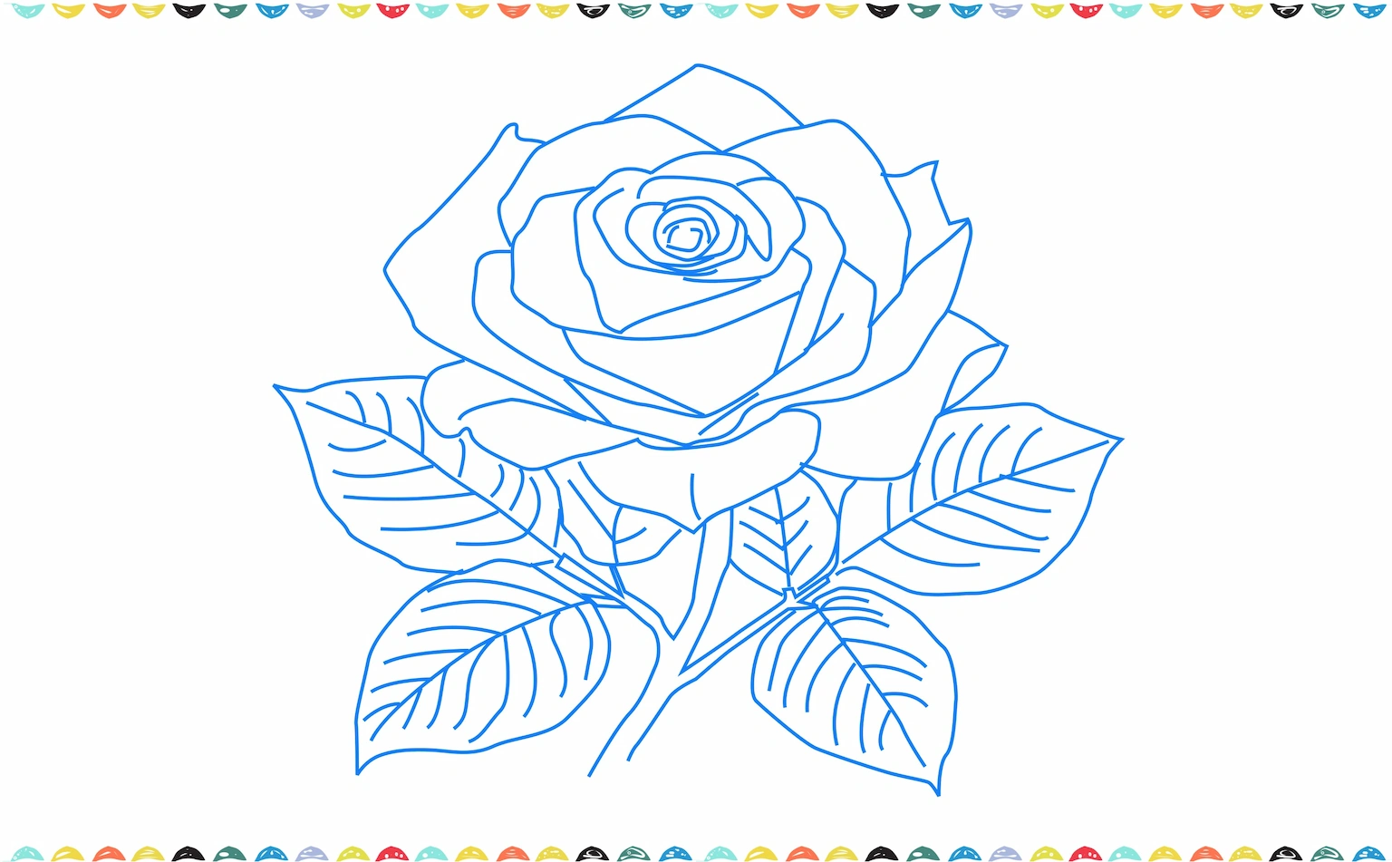 Finished pencil sketch of a rose, showing the outlines with a pen and erasing unnecessary lines step 11