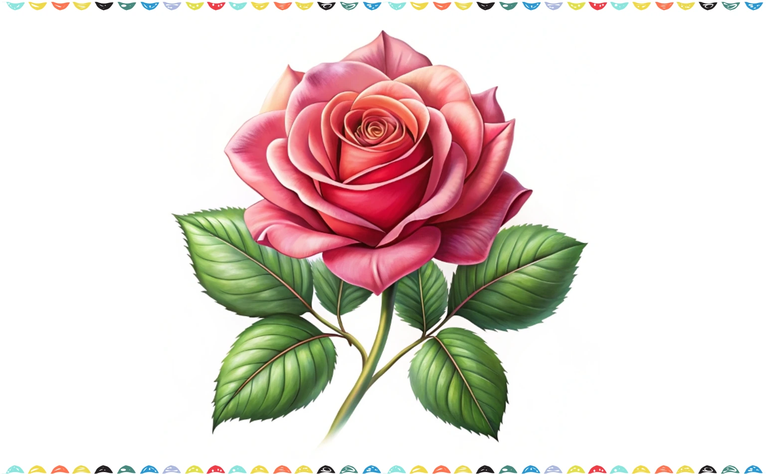 how to draw a rose - A close-up shot of the finished and colored rose drawing step 12
