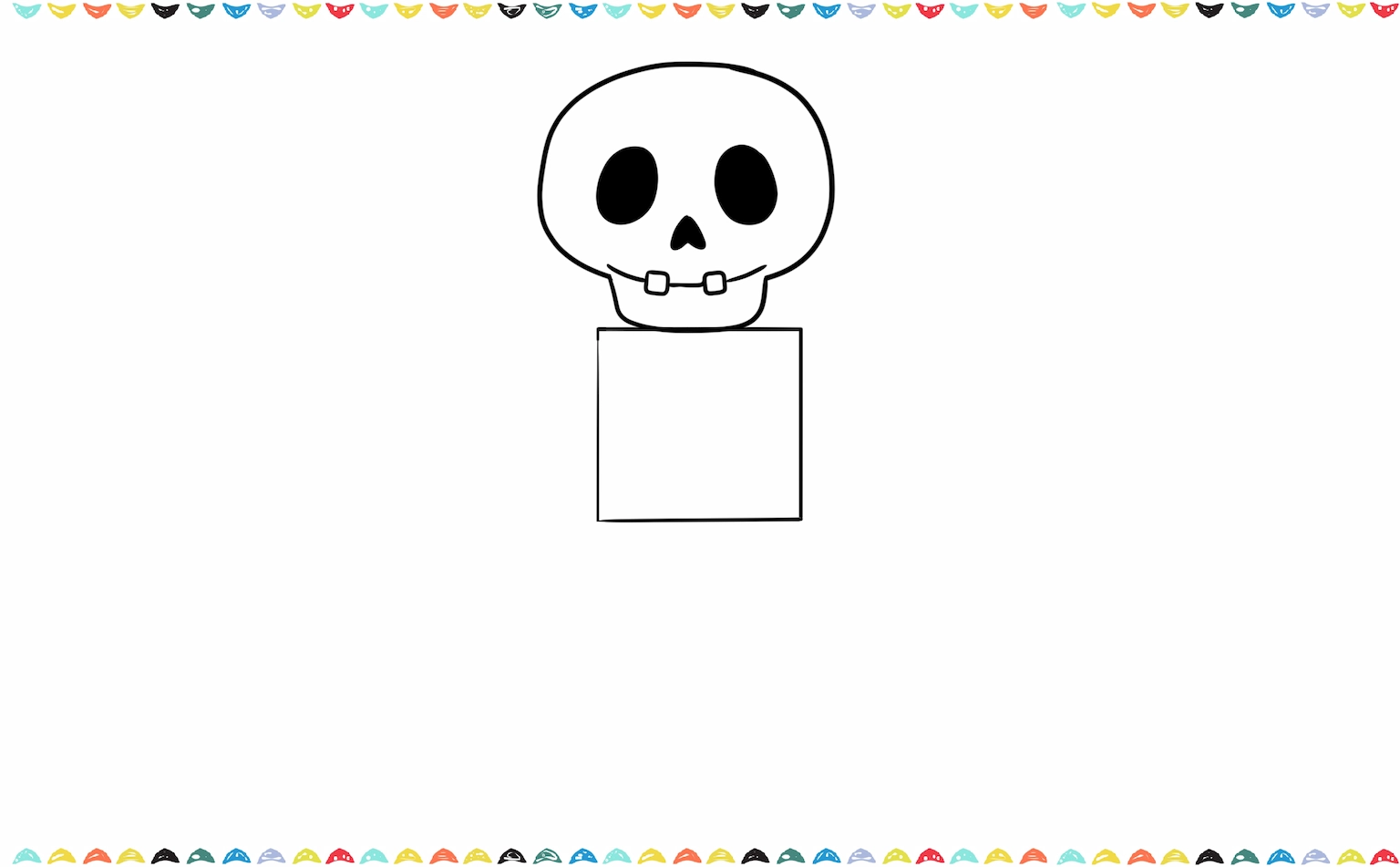 Draw a small rectangular shape below the head to represent the rib cage area step 5