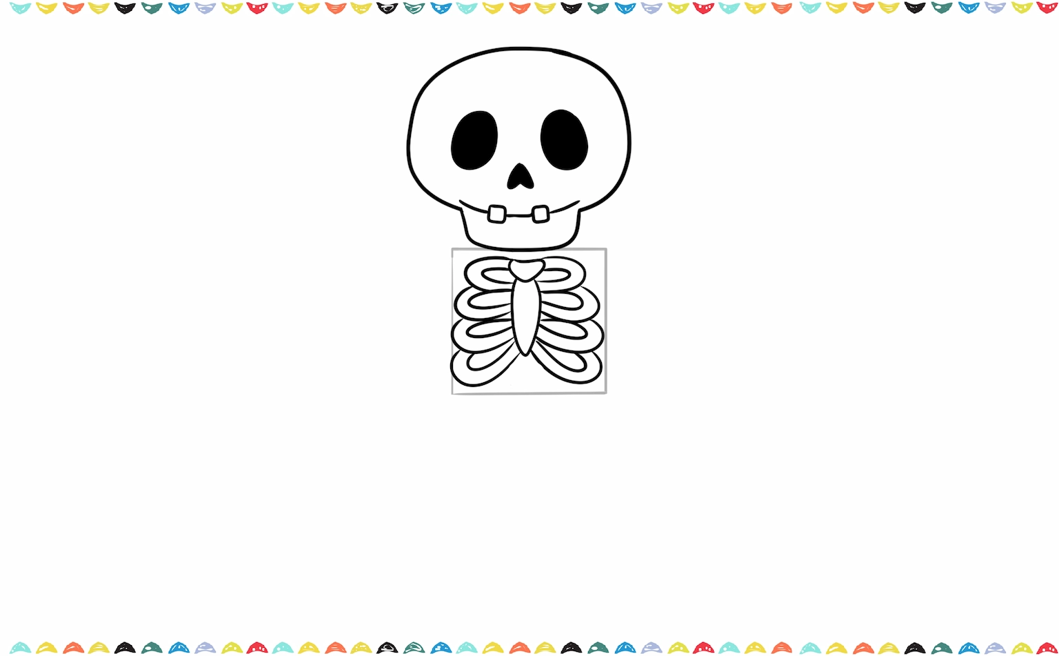 Add three or four curved lines inside the chest oval to form the skeleton's ribs step 6