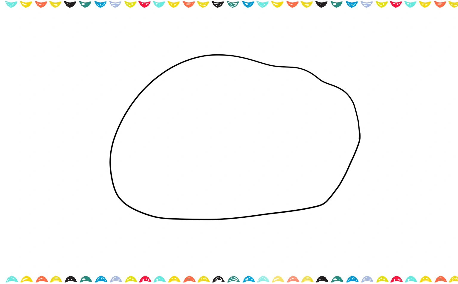 Sketch a large oval tilted to the side, with soft and simple lines representing the body of a line drawing cat step 1