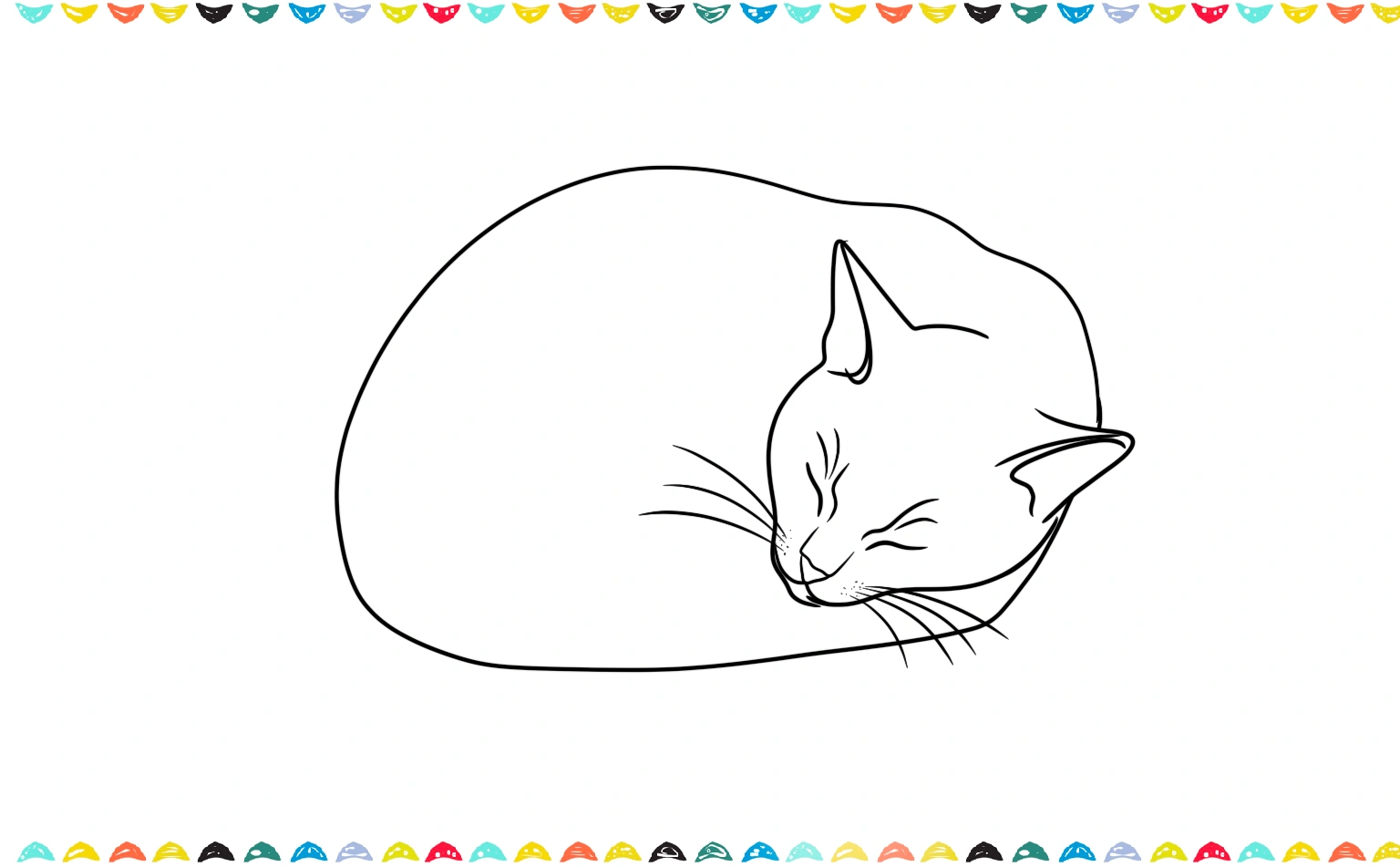Add two curved lines for the eyes, a tiny triangle for the nose, a soft curve for the mouth, and a few whiskers step 3