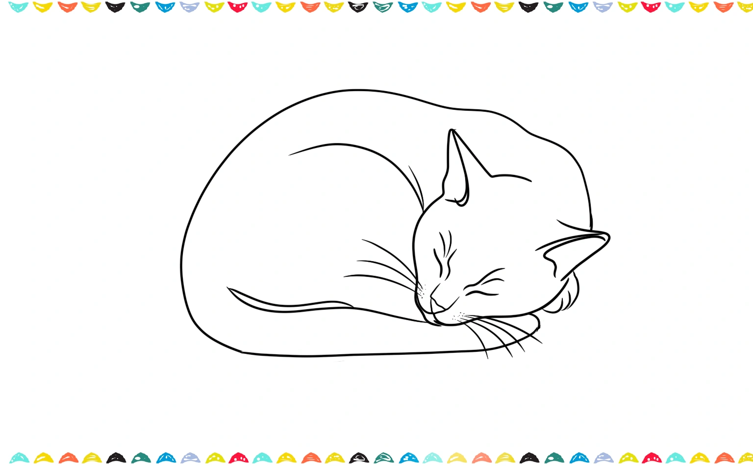 Draw line drawing cat's tail wrapped around its body and small, curved lines added to show the folds of its fur step 4