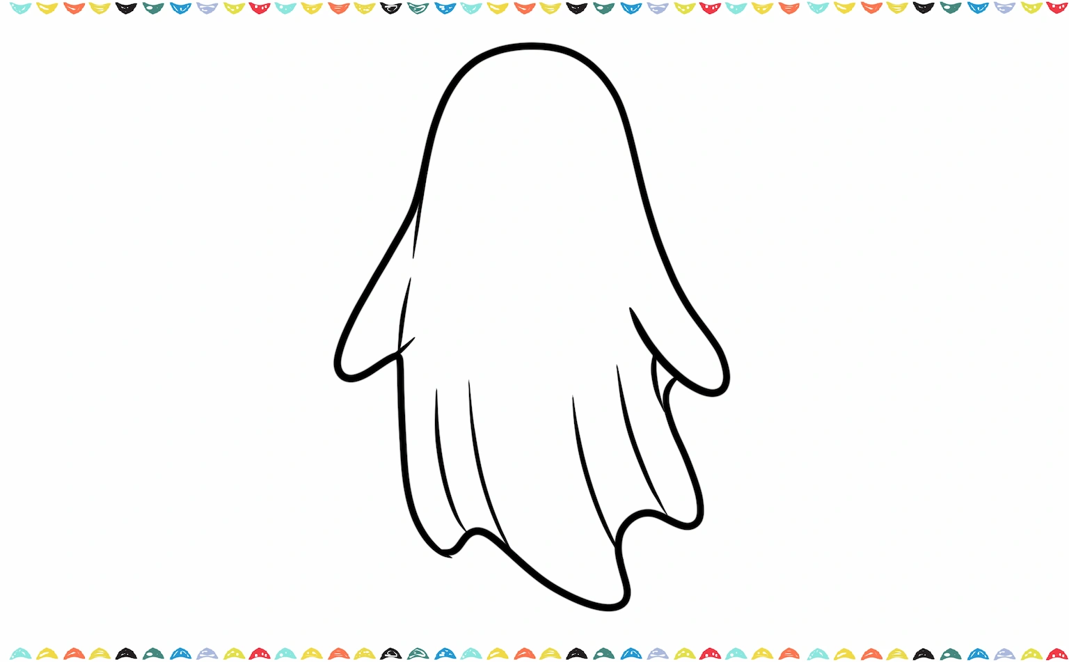 Sketch a teardrop shape on each side of the ghost's body for the arms with a tiny line to show a fold on one of them step 2