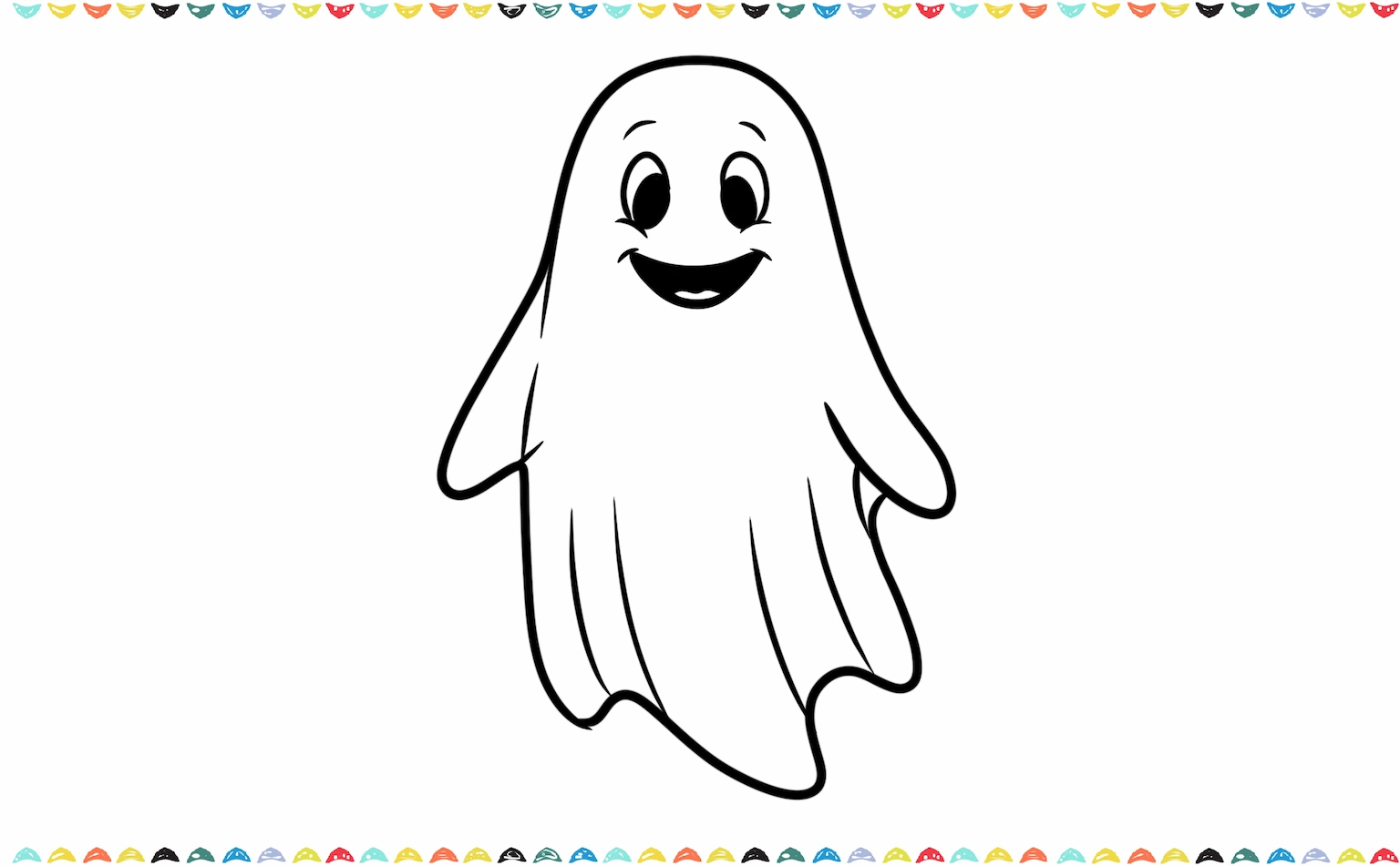 A ghost drawing with two ovals for eyes and a wide, curved mouth step 3