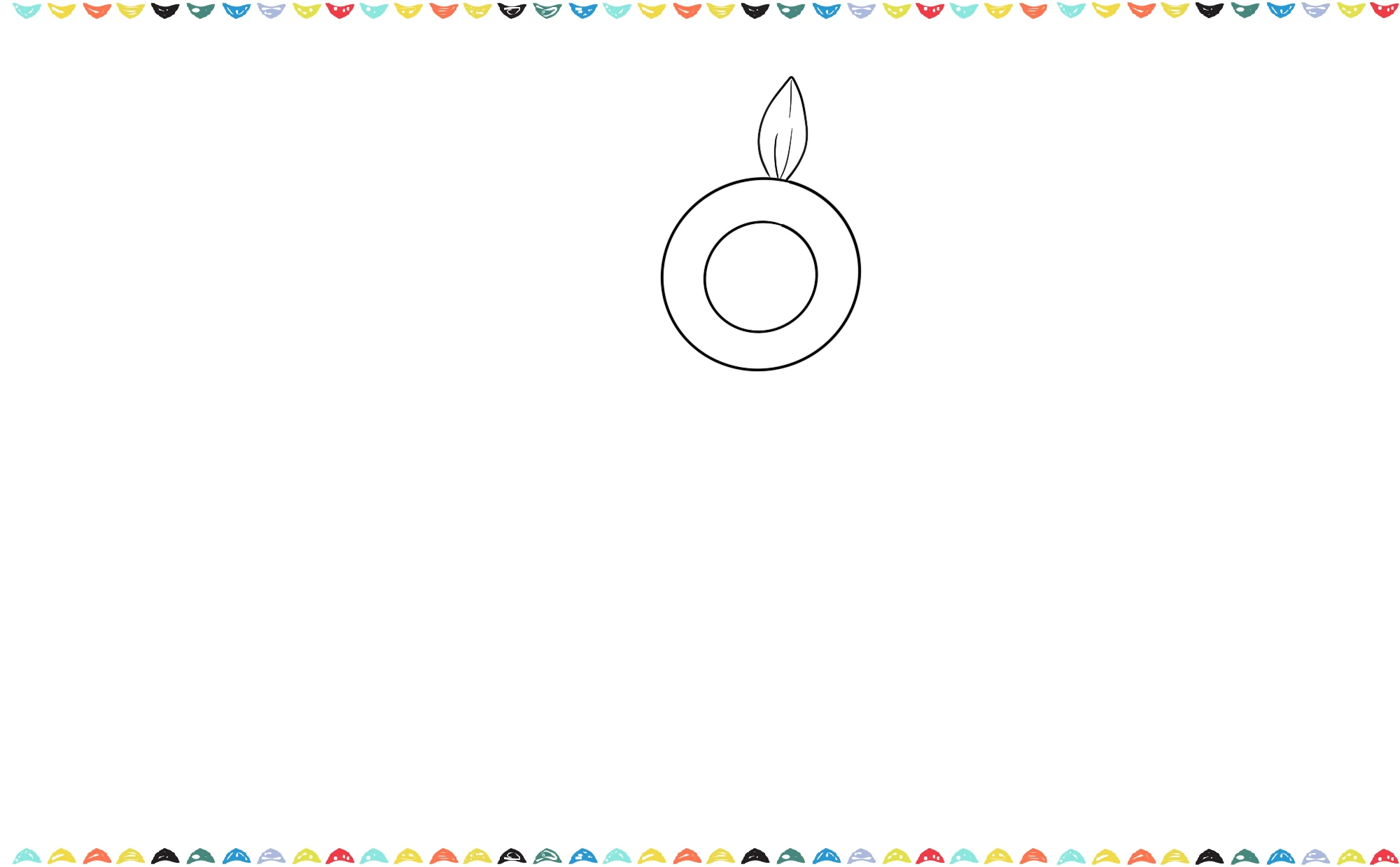 An illustration showing the first long, oval-shaped petal added around a large central circle for a sunflower step 3