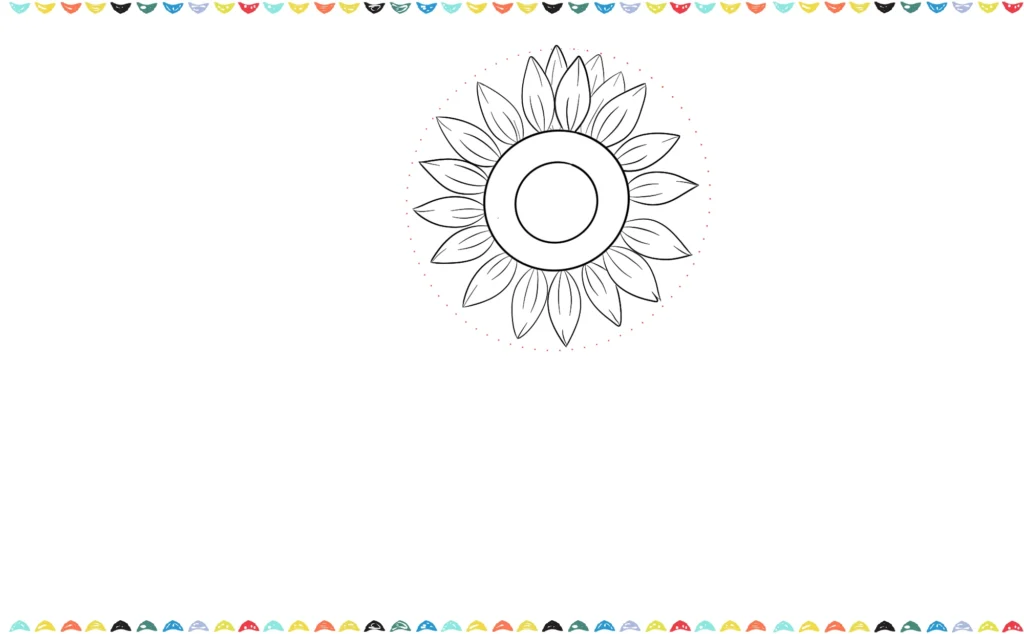 A half-finished sunflower with a second row of petals added behind the first layer step 5