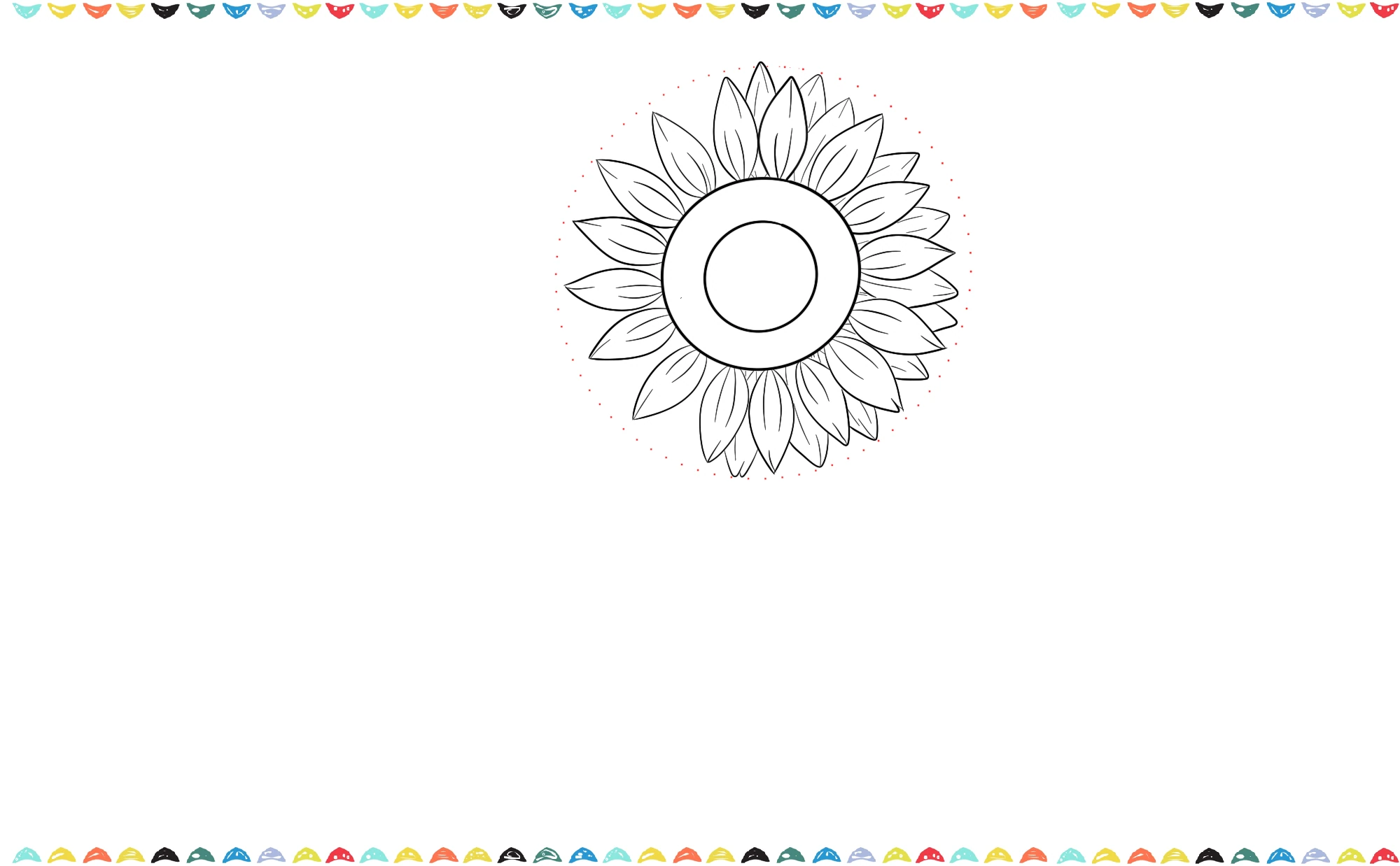 A simple illustration showing a second row of sunflower petals being added behind the first row step 6