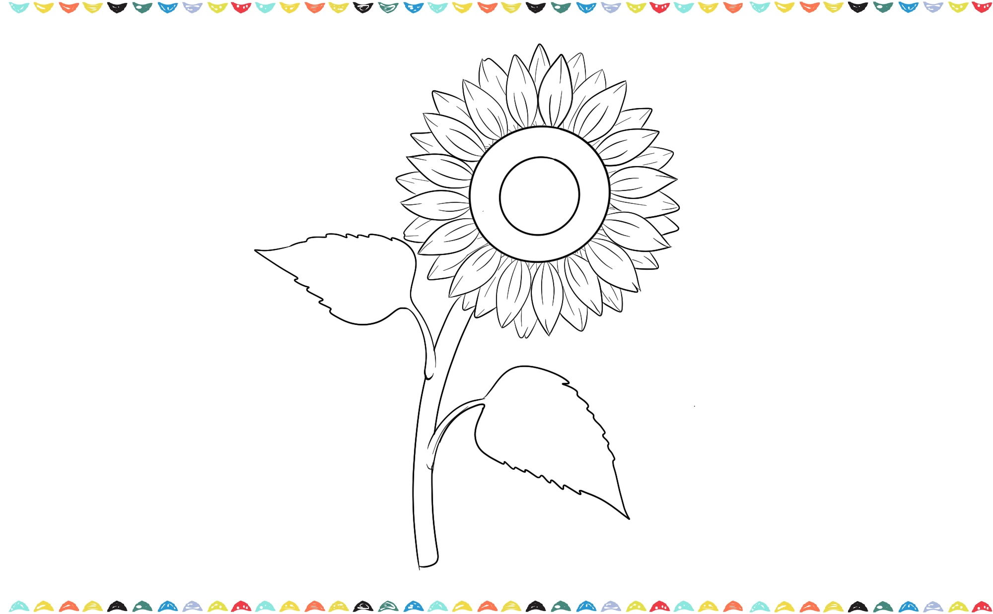 Add sunflower two large, pointed leaves on either side of its stem step 9