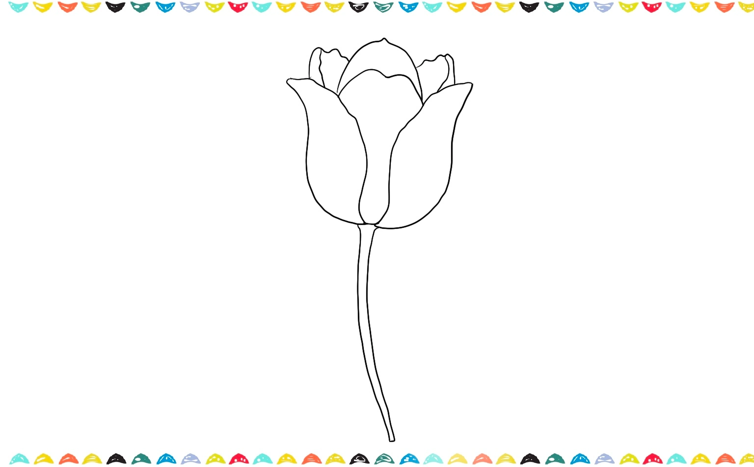 Sketch two parallel, straight lines for the tulip's stem, coming down from the bottom of the flower's petals step 4