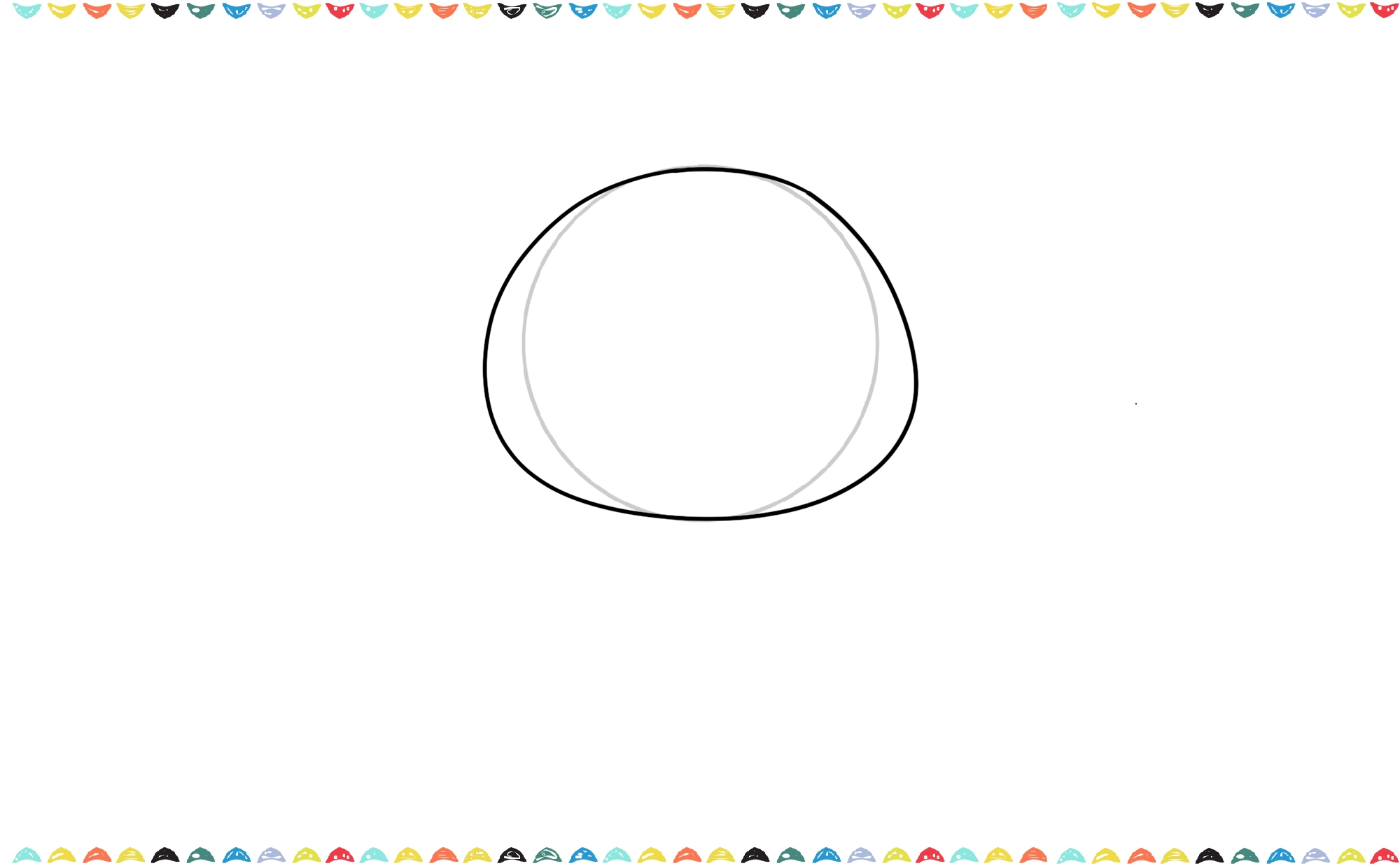 Drawing of a cute cat's face, showing a circle with the bottom redrawn into a wider, softer shape step 2