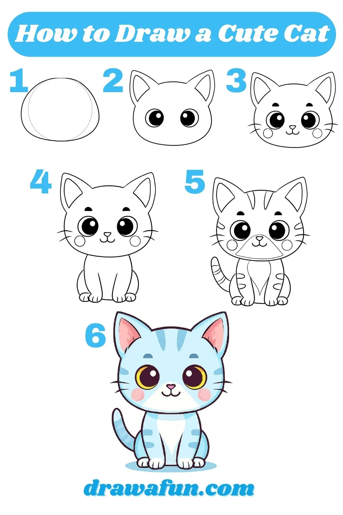 how to draw a cute cat step by step instructions