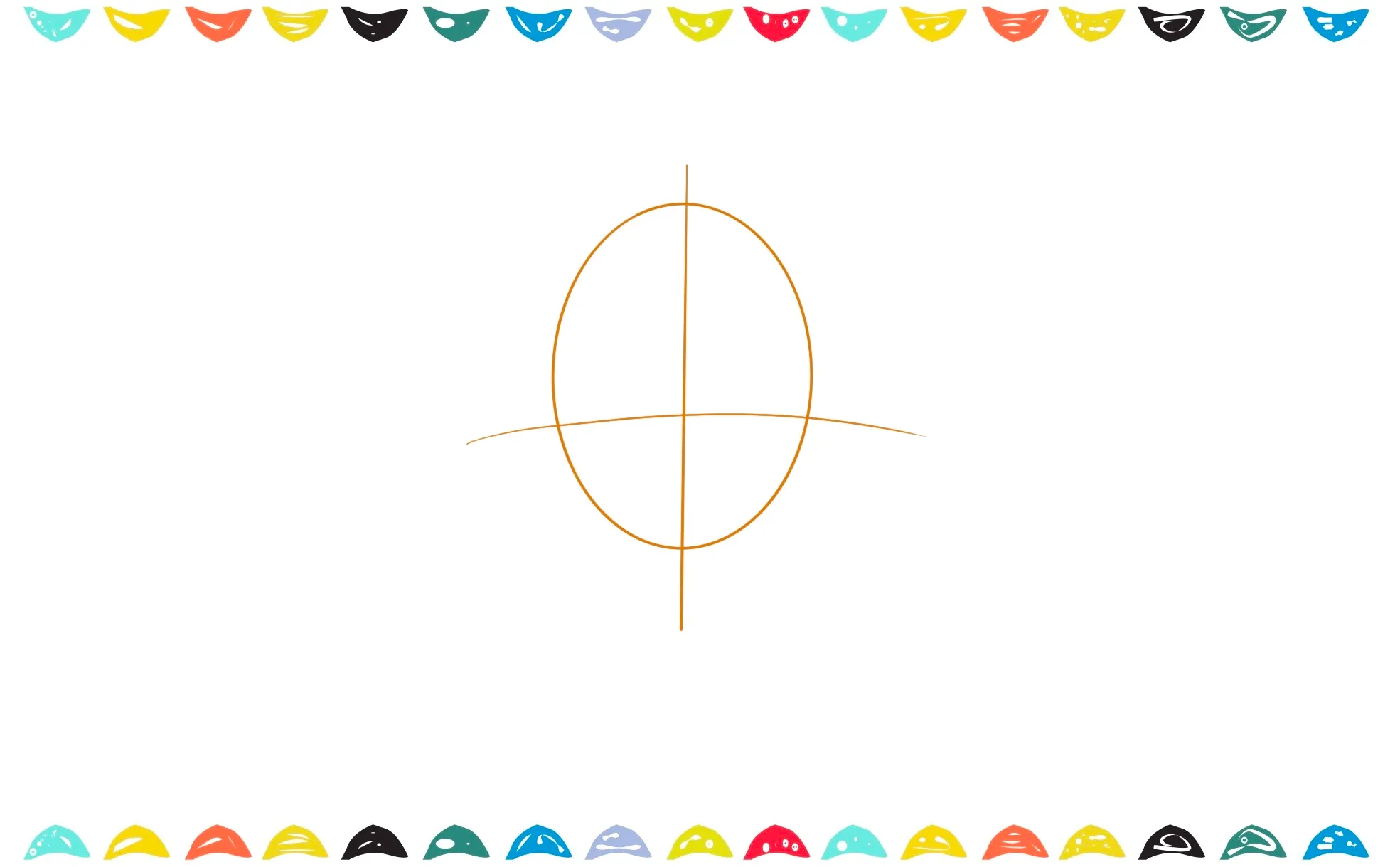 draw an oval with a vertical and horizontal line through the center to serve as a guide for the Goku's facial features step 2