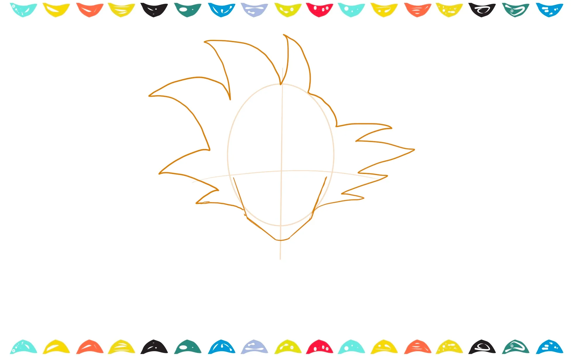 sketch Goku's head with several large, spiky lines for his signature hairstyle step 3