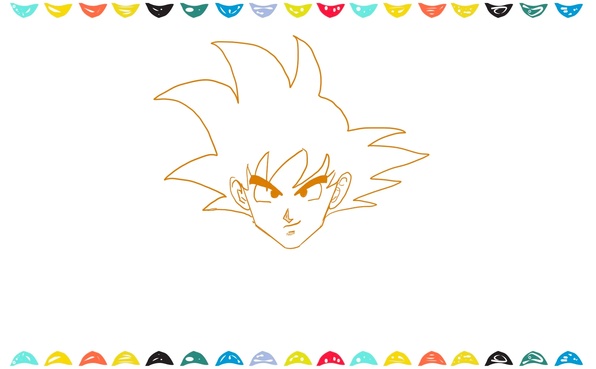 Sketch several large, downward-pointing spikes with a slight curve for Goku's frontal hair step 8